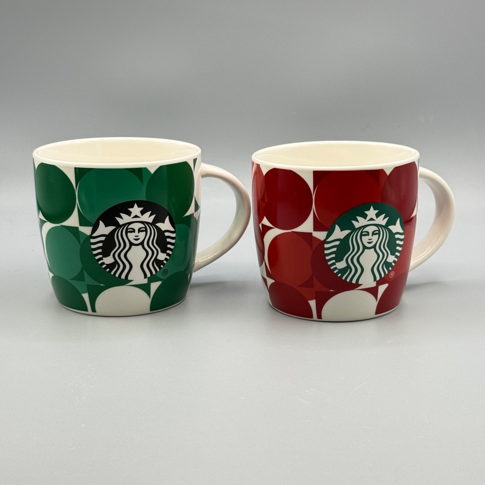 Starbucks Christmas Mug 14oz Red Green Coffee Circle‎ Festive 2013 Set of 2